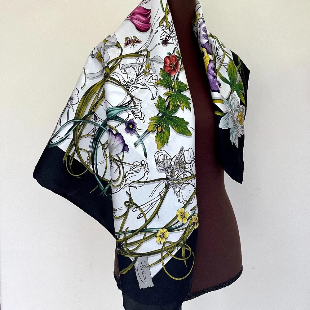 Display #1 Gucci Scarf Flora Infinity Print White Silk Scarf Wrap